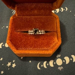 14k White gold/Black Rutilated Quartz/Moissanite Women’s Wedding Set Size 7 1/2